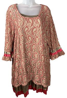 Adorn Ruffled Slip Dress & Lacy Stetch Paisley Tunic XL Gypsy Boho Hippie Chic